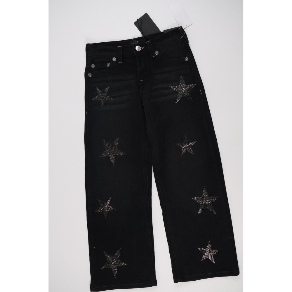 True Religion Leila Wide Leg Jeans Antique Black Star Rhinestone 7 NWT $79